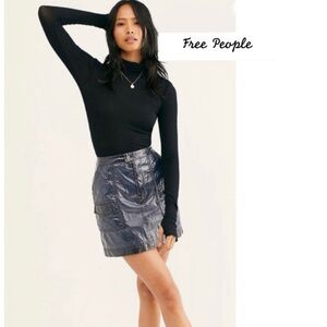 FREE PEOPLE metallic blue mini skirt size 2